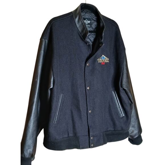 Vintage Mens XL GM Truck 360 Varsity Jacket Black Leather Sleeves Full Snap - Picture 10 of 11